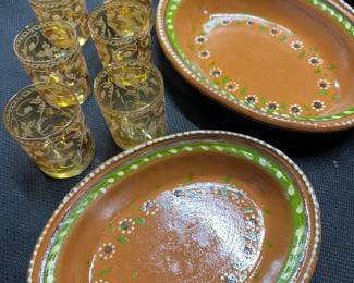 MCM glasses, clay platters