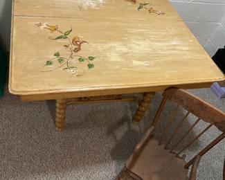 Hand painted table, 2 matching chairs (not shown)