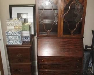Drop front secretary and file cabinet