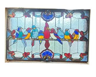 Lot 415 
"Birds on a Wire" Stained Glass Window Hanging
