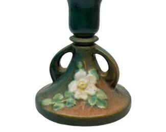 Lot 311  
Roseville 1142- 4 1/2 Brown and Green White Rose Candlestick Holder
