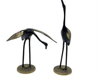 Lot 286  
Vintage Brass and Black Enamel Crane Figurines, Set of Two