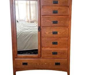 Lot 336   
Mission Style Wooden Dresser with Mirror and Seven Drawers