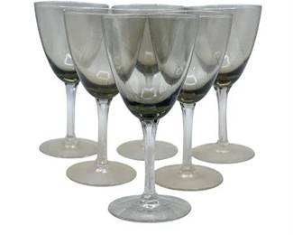 Lot 010  
Vintage Tiffin Smokey Gray Crystal Water Glasses, Set of Six