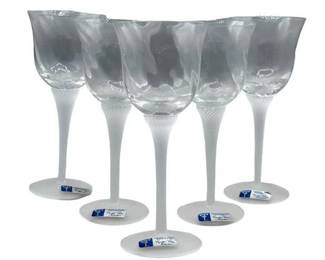 Lot 007   
Vintage Romanian Handcrafted Clear Crystal Wine Glasses, Set of Six