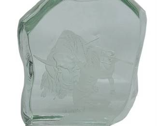 Lot 321   
MCM Art Glass Block with Etched Bull and Indian Hunter