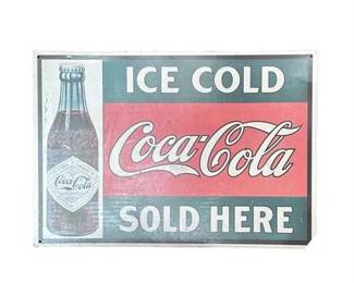 Vintage Coca-Cola Metal Advertisement Sign, circa 1989
