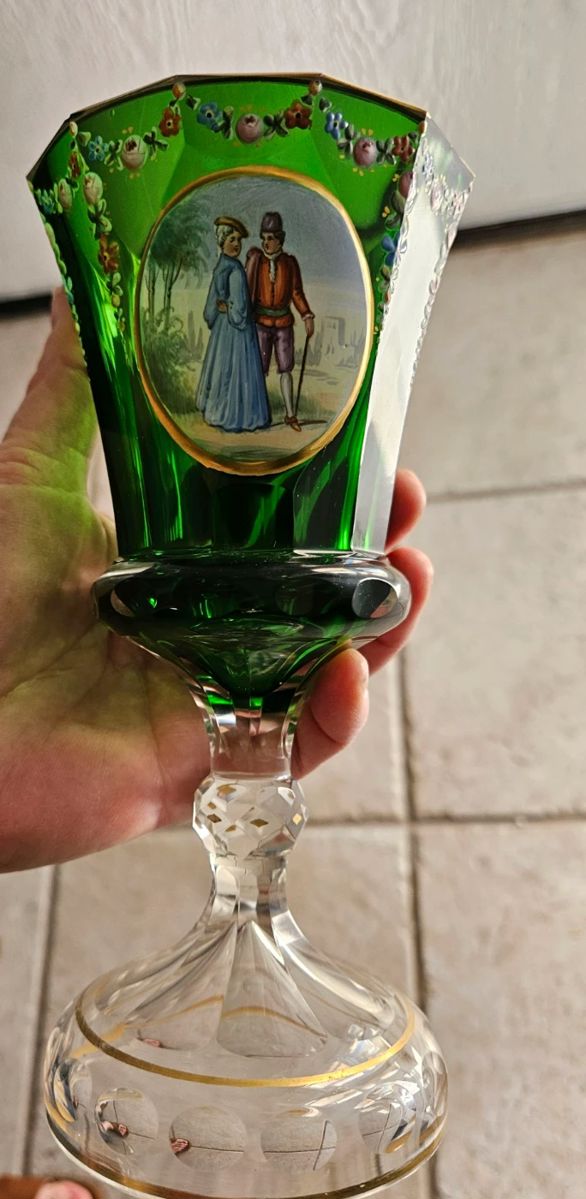 Moser enameled Bohemian glass chalice. set of 2