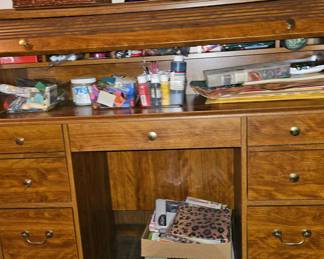 roll top desk for sale with lots of crafting materials inside