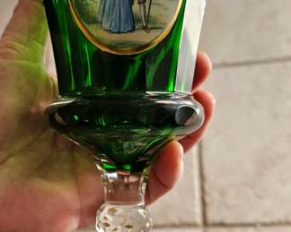 Moser enameled Bohemian glass chalice. set of 2