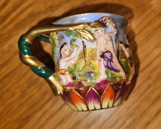 Capodimonte tiny cups, about 2 in. set of 5 with saucers