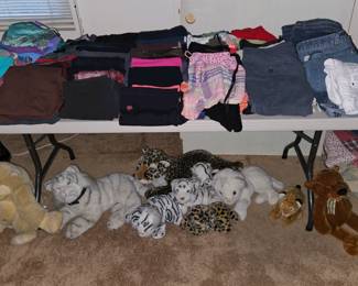 Tons of clothes and stuffed animals.