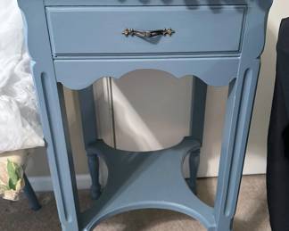 Vintage painted blue desk, chair, nightstand