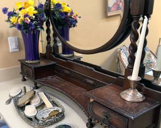 Antique vanity mirror with drawers
