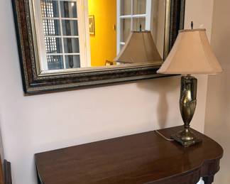 Framed mirrors, lamps, antique tables
