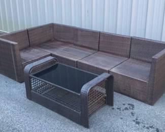  006 Patio Furniture with Glass Table and Wooden Side Table