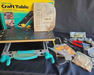 QuickJaw Craft Table And Various Jewelry And Craft Supplies