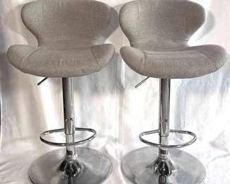Two Grey Upholstered Swivel Stools