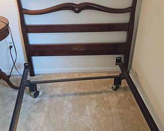 Twin bed and side table with lamp