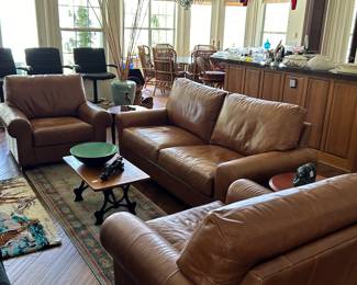 Pottery Barn Leather Sofa--2 matching chairs