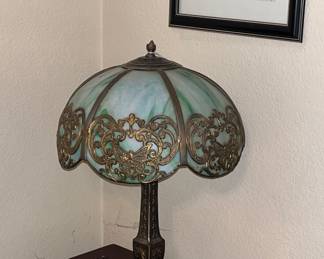 Antique slag glass table lamp 