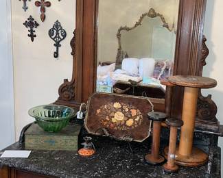 AMAZING antique marble top cabinet & mirror 