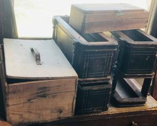 Vintage boxes and sewing machine drawers