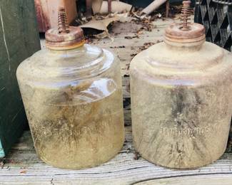 Vintage 1930s to 1940s Clear Kerosene Bottles For Stove Metal Screw Cap Embossed 