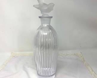 Sasaki Wings Clear Crystal Decanter, Vintage 1980s Japan Ribbed 12" Decanter Frosted Bird Stopper, Vintage Clear Crystal Barware