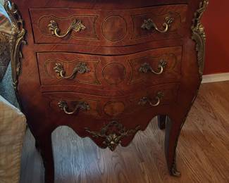 French Commode/ Chest Bombe’ Form with Marquetry Inlay and Bronze Mounts 19th C