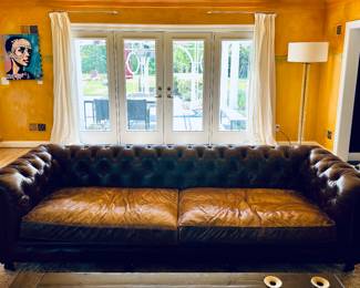 Restoration Hardware Kensington  Leather Sofa. Approx 31” H x 120” W x 42.5” D