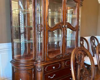 	#35	American Drew 2 piece lighted china cabinet with curved glass sides. 72x20x93	 SOLD			