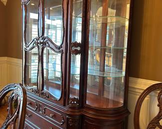 #35	American Drew 2 piece lighted china cabinet with curved glass sides. 72x20x93	 SOLD