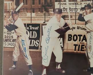 Mantle DiMaggio Mays Snider Autographed Framed 16 x 20 Photo
