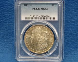Lot 315. 1881 S Morgan silver dollar.  Graded MS62 by PCGS.
