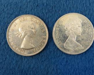 Lot 254. 1953 and 1965 Canadian silver dollars