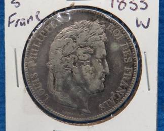 Lot 220. 1833 W five-franc French coin