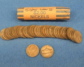 Lot 11. Roll of silver war nickels.  40 total.