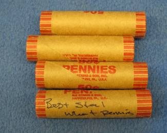 Lot 90. Four machine wrapped rolls of Lincoln steel wheat pennies.  200 total pennies.