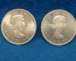 Lot 335. Two 1964 Canadian silver dollars