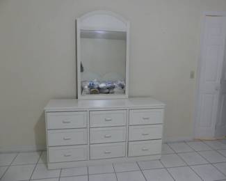 Mirrored 9-Drawer Dresser - White - 59" x 18" x 31" (Mirror: 29" x 48")
