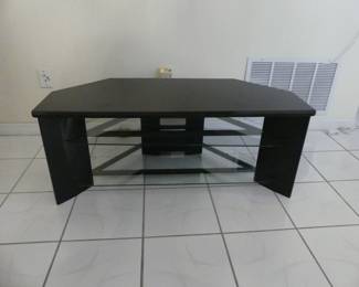 3-Shelf Media Table - Black/2 Tempered Glass Shelves