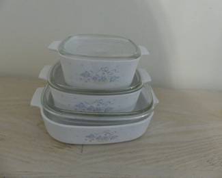 Vintage Corning "Country Cornflower" Baking Dishes with Lids