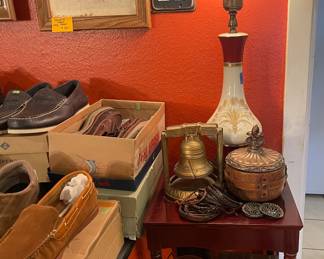 Side Table, Pair of Vintage Lamps