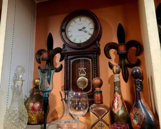 Leather Decanters,  Fluer De Lis Wall Sconces, Home Decor