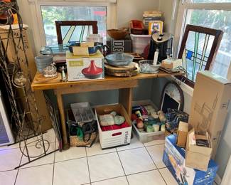 Lots of Namebrands Ice Crusher New in Box,   Rain Chains New in Box, Plant Shelf New in Box, More Stained Glass Windows, More candles