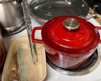 Le Crueset Baker, Calphalon Fry Pan, Martha Stewart Pots