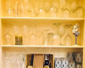 Wine Glasses, Brass Frames, Mid Century Glassware