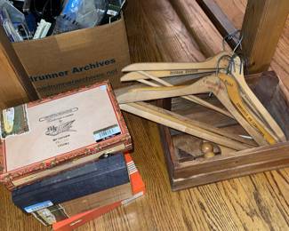 Cigar Boxes and Vintage Hotel wooden Hangers