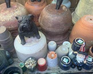 Bull dog yard statues